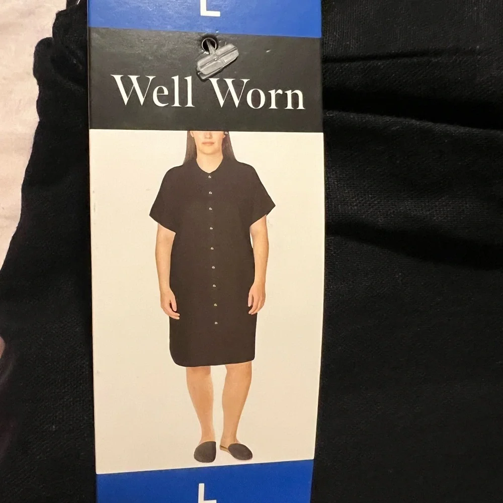 NWT‎ well worn button down shirt black linen dress with pockets
